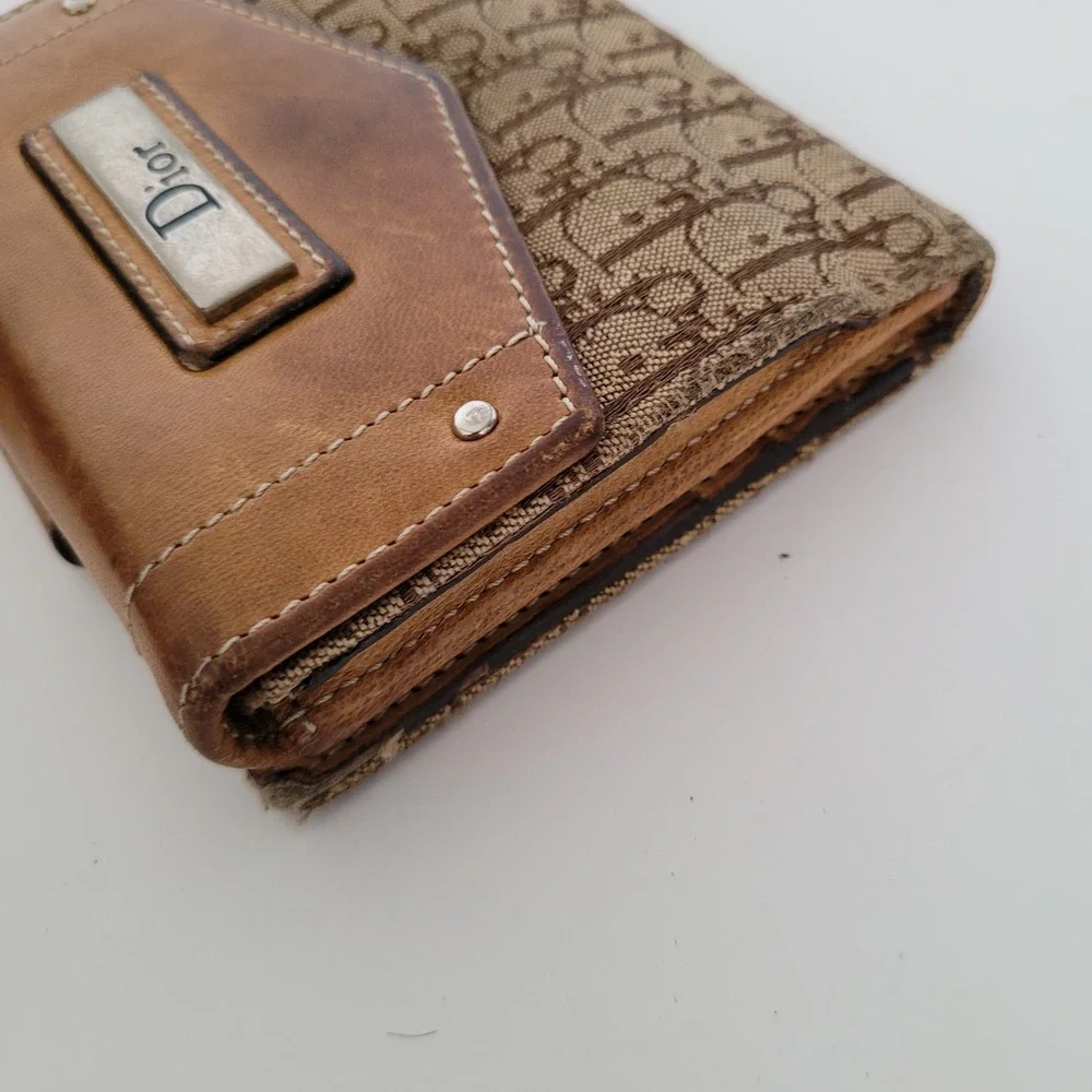 Christian Dior Vintage Trotter Monogram Canvas Compact Wallet Brown MC 0024